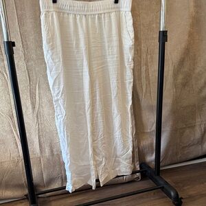 Tahari White Wide-Leg Linen Pants